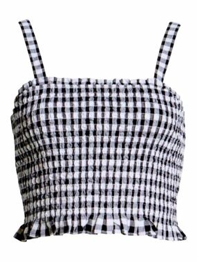 BP Gingham Smocked Crop Top Medium Black White Cottagecore Ruffle Feminine NWT